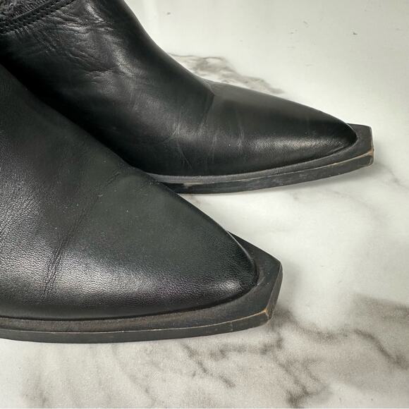 Free People Black Leather Fringe Pointed Cowgirl Slip On Mules Booties Size 36/6 - Picture 6 of 12